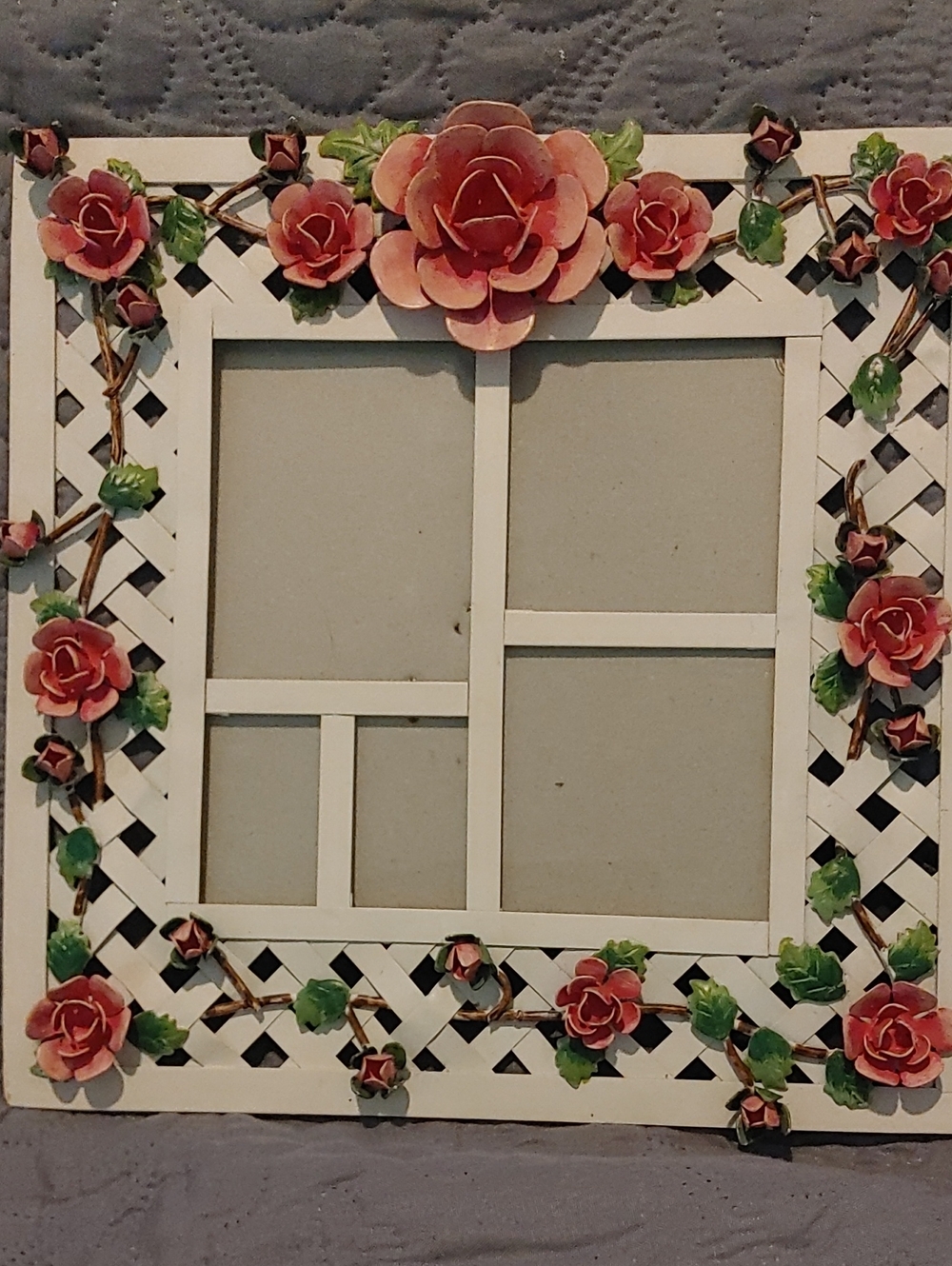 Decorative Rose Lattice Wall Frame - White and Pink